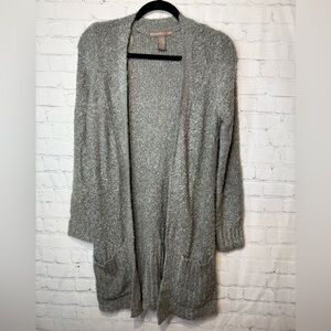 alexandra + oak size medium light gray open front cardigan sweater